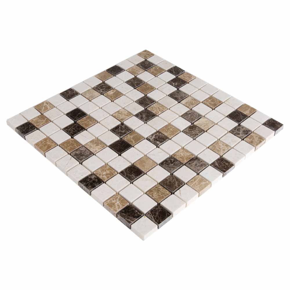 botticino emperador light dark polished marble mosaics 1x1 SKU-20012353 angle view