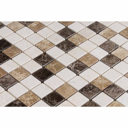 botticino emperador light dark polished marble mosaics 1x1 SKU-20012353 close view