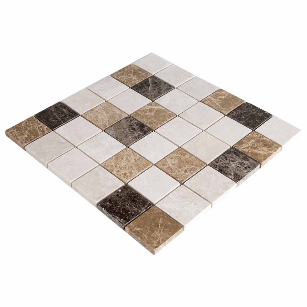 botticino emperador light dark polished marble mosaics 2x2 SKU-20012352 angle view