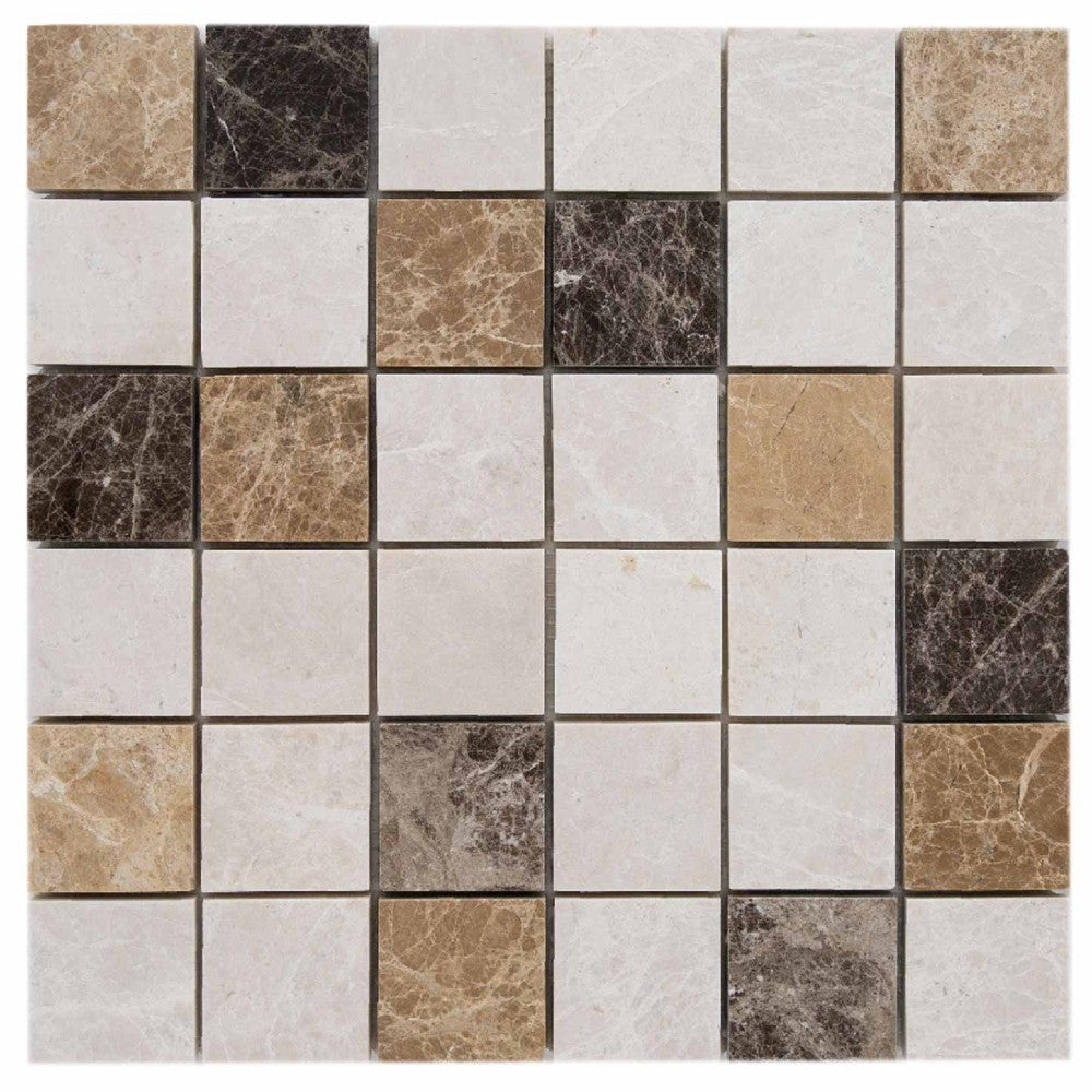 botticino emperador light dark polished marble mosaics 2x2 SKU-20012352 mesh view