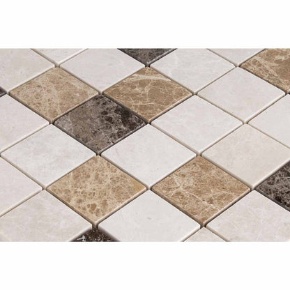 botticino emperador light dark polished marble mosaics 2x2 SKU-20012352 close view