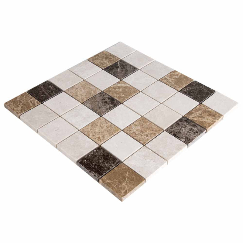 botticino emperador light dark polished marble mosaics 2x2 SKU-20012352 angle view