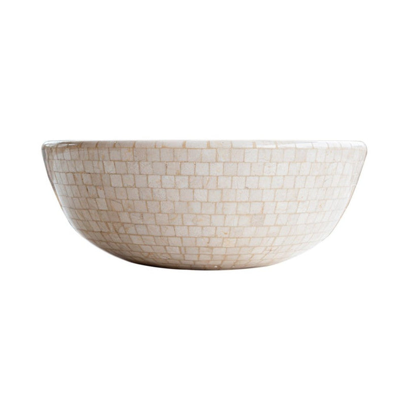 botticino marble natural stone vessel sink surface semi polished size (D)16"(H)6" SKU 202116 side view product shot