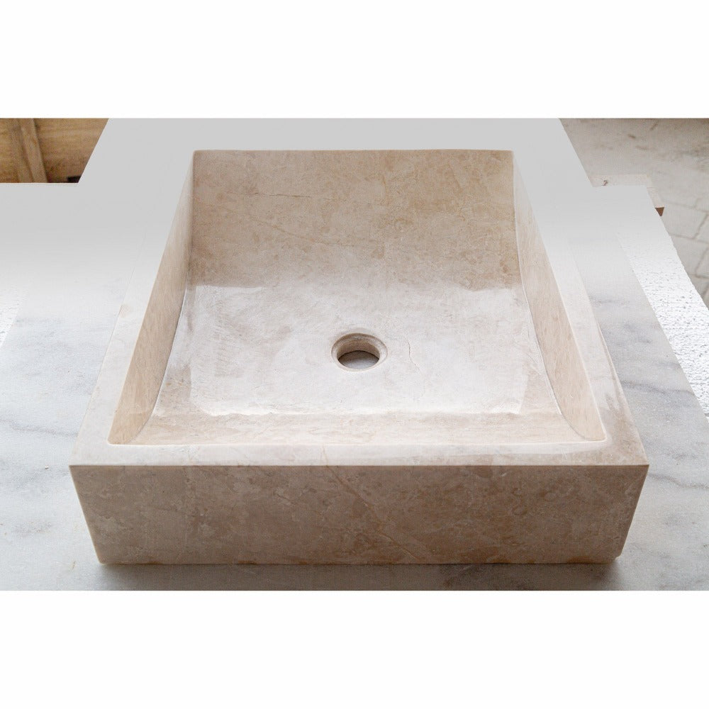 cappuccino beige marble farmhouse rectangular sink SKU CM-B-036-B side view product shot