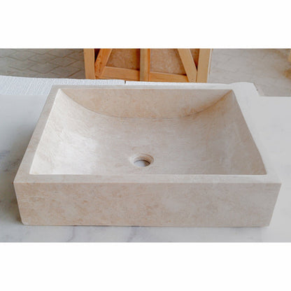 cappuccino beige marble farmhouse rectangular sink SKU CM-B-036-B side view product shot