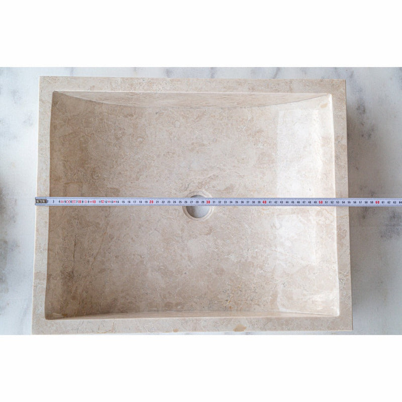 cappuccino beige marble farmhouse rectangular sink SKU CM-B-036-B width measur view 