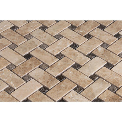 cappuccino emperador dark polished marble mosaics 1x2 SKU-20012346 close view