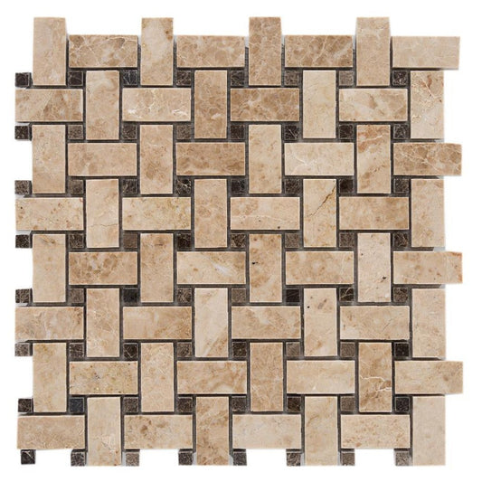 cappuccino emperador dark polished marble mosaics 1x2 SKU-20012346 mesh view