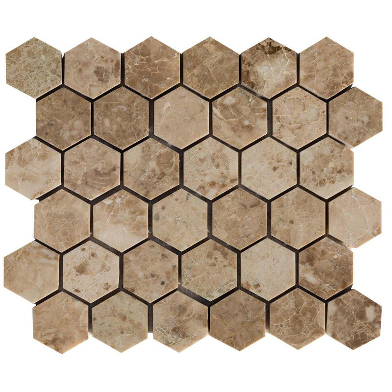 cappuccino marble mosaics polished 2" hexagon SKU-20020069 mesh view