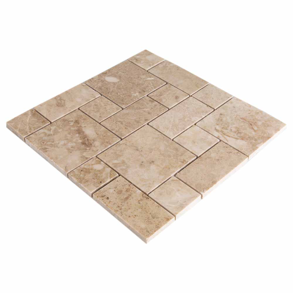 cappucino polished marble mosaics 1x4 SKU-20012345 pattern set angle view