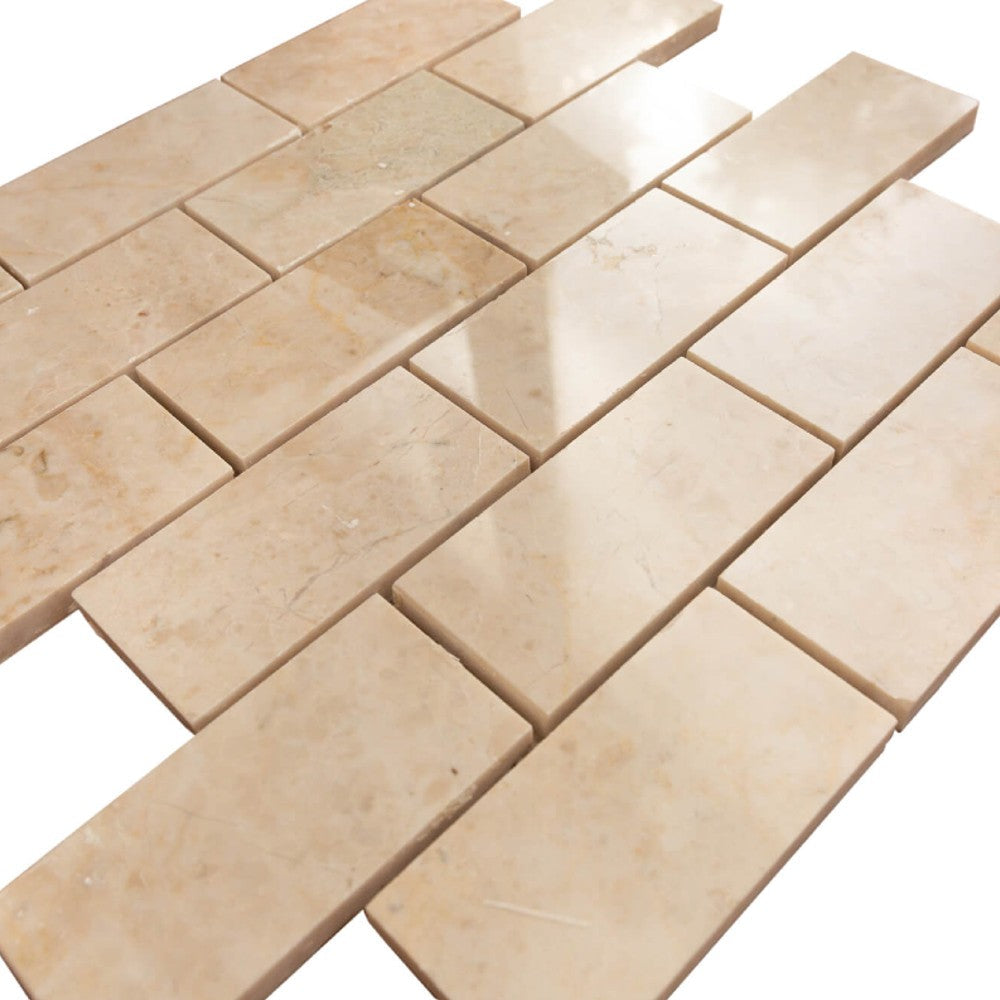 cappucino polished marble mosaics 2x4 SKU-20012347  close view