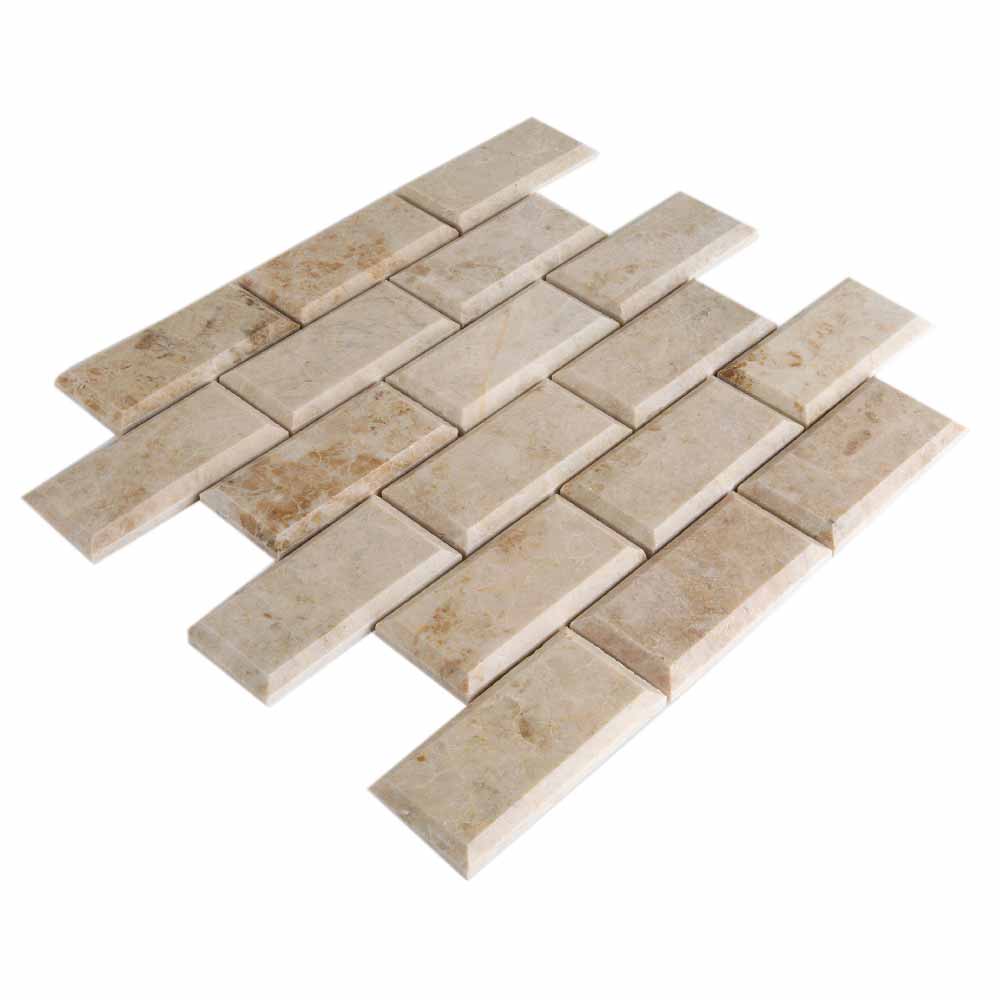 cappucino polished marble mosaics beveled 1x4x3/8 SKU-20012348 angle view