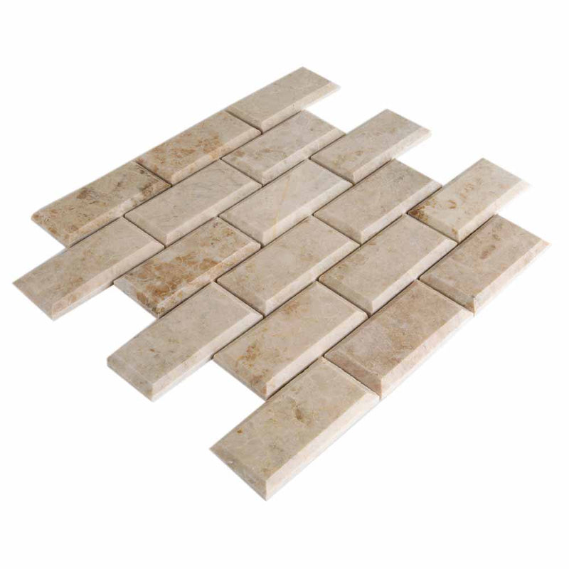 cappucino polished marble mosaics beveled 1x4x3/8 SKU-20012348 angle view