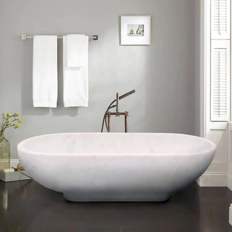 Carrara white marble bathtub polished W30 L70 H20 SKU-NTRSTC24C installed view of product