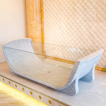 Carrara white marble bathtub strong tempered glass 32x79x24 SKU-NTRVS27 angle view