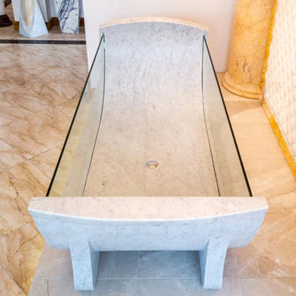 Carrara white marble bathtub strong tempered glass 32x79x24 SKU-NTRVS27 top view of product