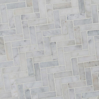 carrara-white-marble-mosaic-1x3-carrara-white-polished-SKU-20012339 close shot of product with joint