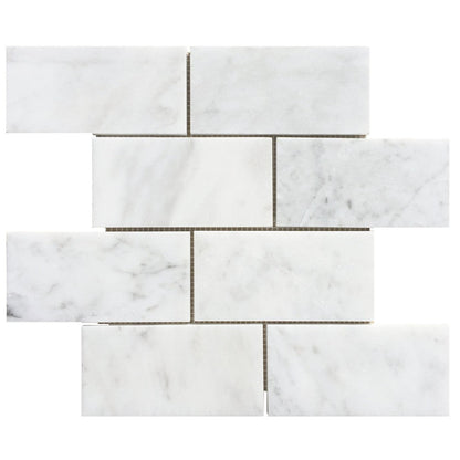 carrara white marble mosaic 3x6 carrara white polished SKU-20012336 top view of mesh