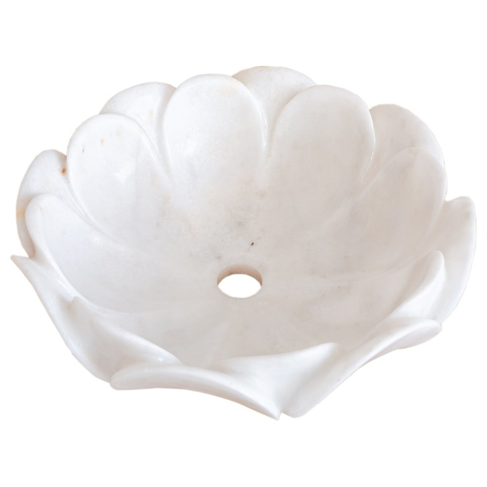 carrara white marble natural stone flower shape polished sink SKU NTRVS18 Size (D)17" (H)6" side view product shot