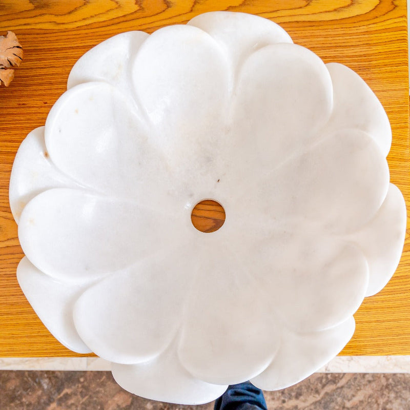carrara white marble natural stone flower shape polished sink SKU NTRVS18 Size (D)17" (H)6" top view product shot