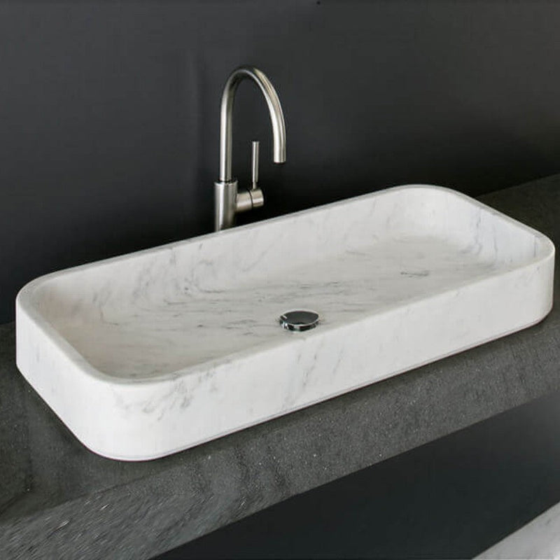 carrara white marble over counter sink W16 L32 H5 SKU-YEDSIM03 installed on bathroom above counter