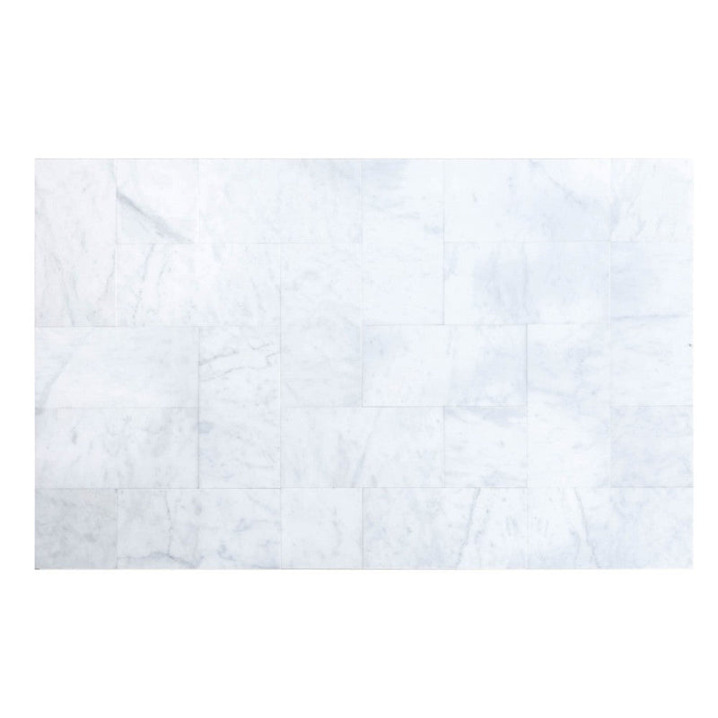 carrara white marble tile size 12"x12"x3/8" (30.5cmx30.5cm) surface polished edge beveled SKU-10086379  product shot top view