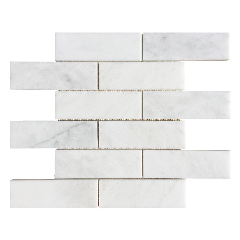 carrara white polished brick marble mosaics 2x6 SKU-20012466 top view of 2"x6" stone mesh