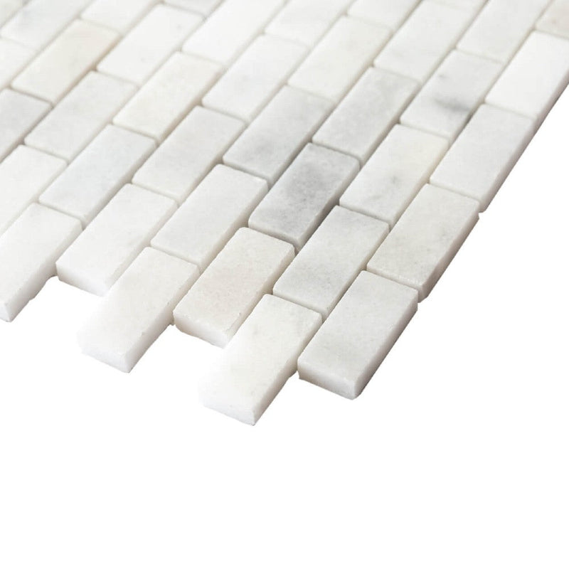 carrara white polished brick marble mosaics 1"x2" SKU-20042344 corner view