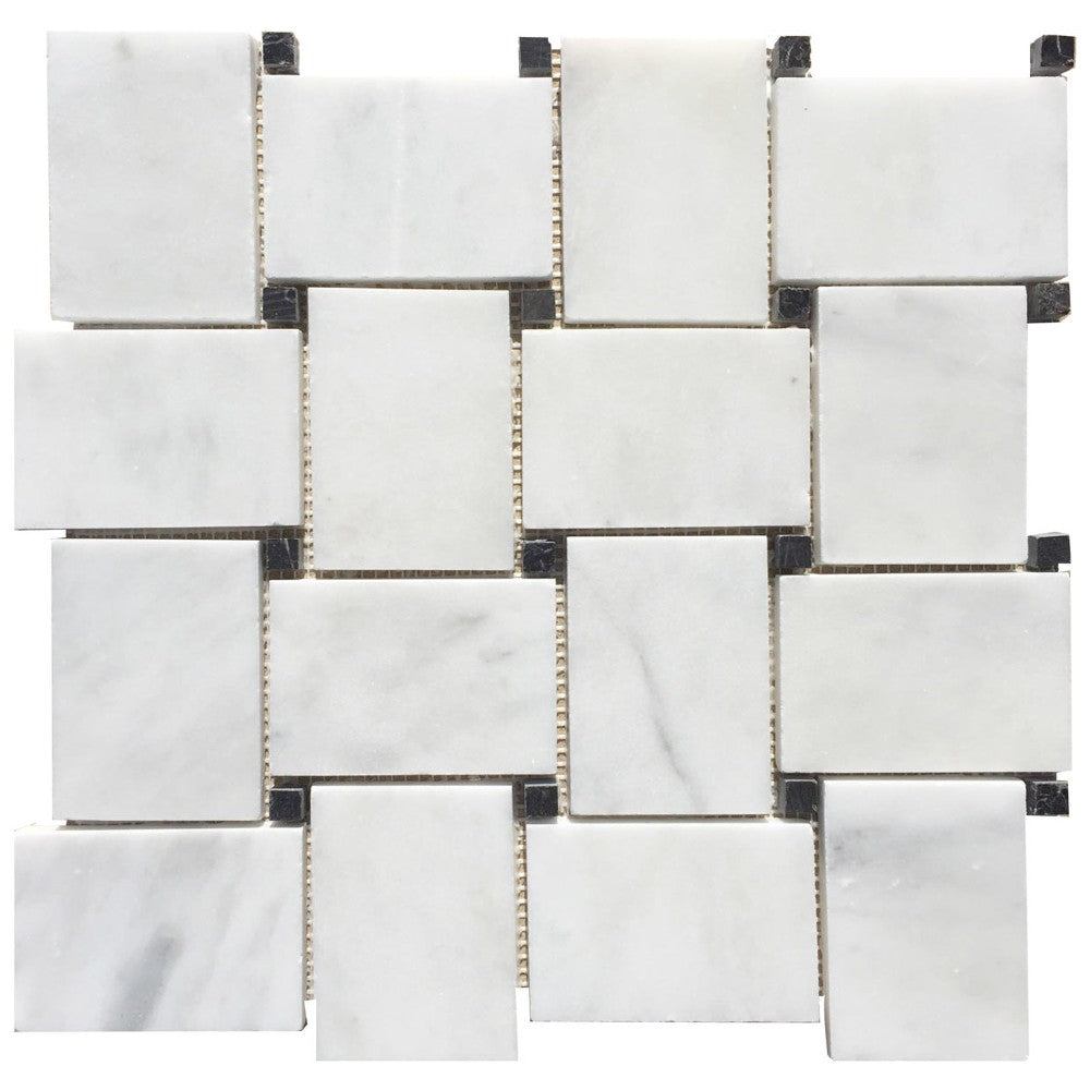 carrara white polished marble mosaics 2x4 basketweave SKU-20012467 top view of 2"x4" stone product