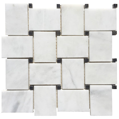 carrara white polished marble mosaics 2x4 basketweave SKU-20012467 top view of 2"x4" stone product