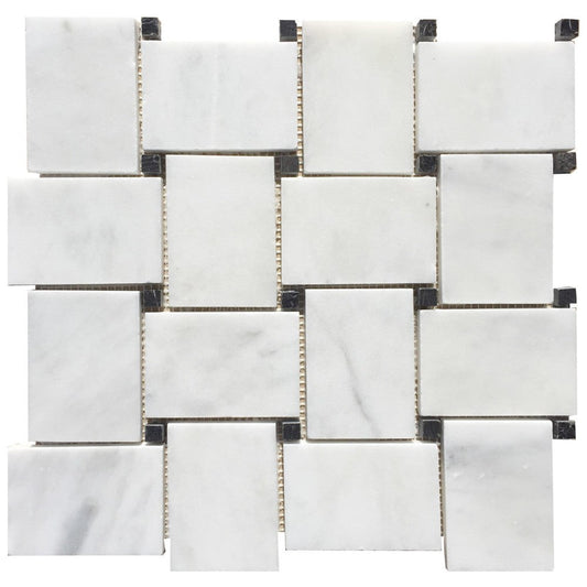 carrara white polished marble mosaics 2x4 basketweave SKU-20012467 top view of 2"x4" stone product