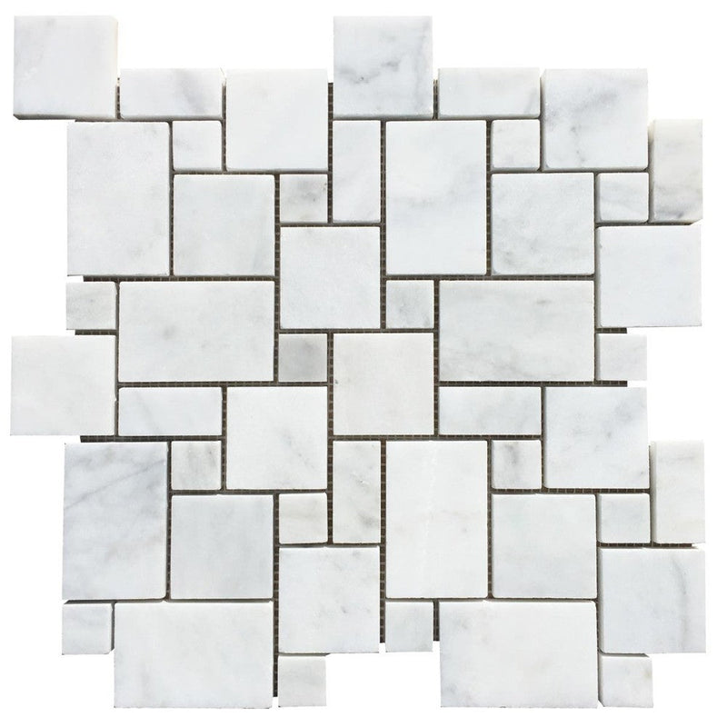 carrara white polished marble mosaics mini pattern set SKU-20012468 top view of set