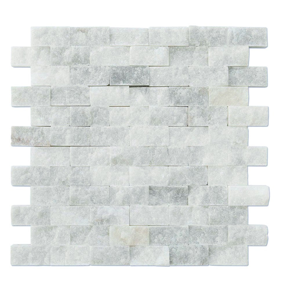 carrara white splitface marble mosaics 1x2 SKU-20012355  top view of mesh