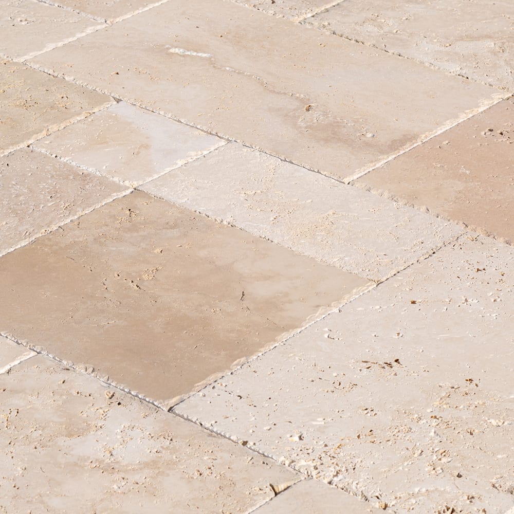 Classic Beige Travertine Tiles Antique Pattern Brushed and Chiseled SKU-CBLTAPBFCE close view