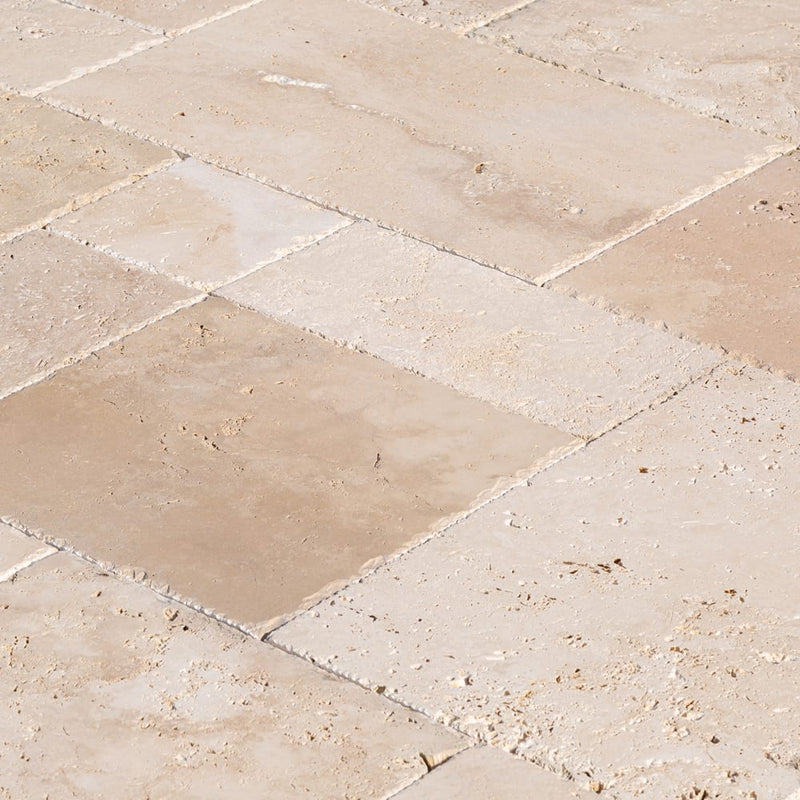 Classic Beige Travertine Tiles Antique Pattern Brushed and Chiseled SKU-CBLTAPBFCE close view