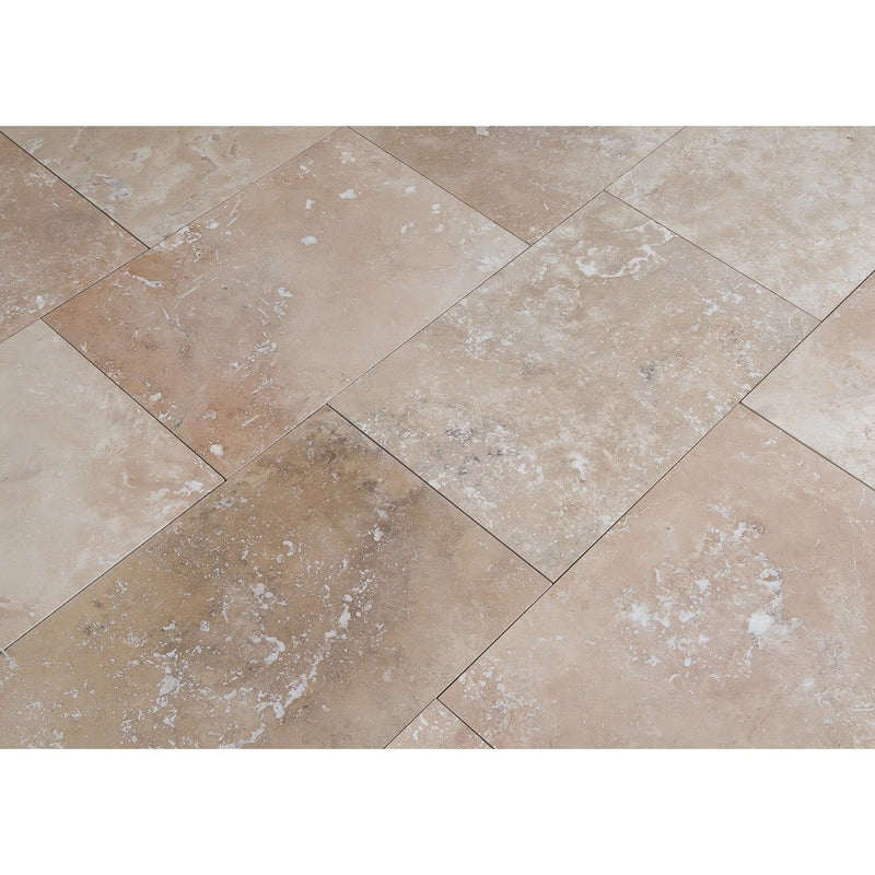 classic rustic beige travertine tile straight honed filled 16x24 SKU-10106303 close angle view