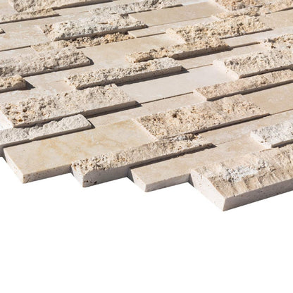 classic travertine split face stone siding ledger panel panel size 7x12-SKU-20020081 corner view