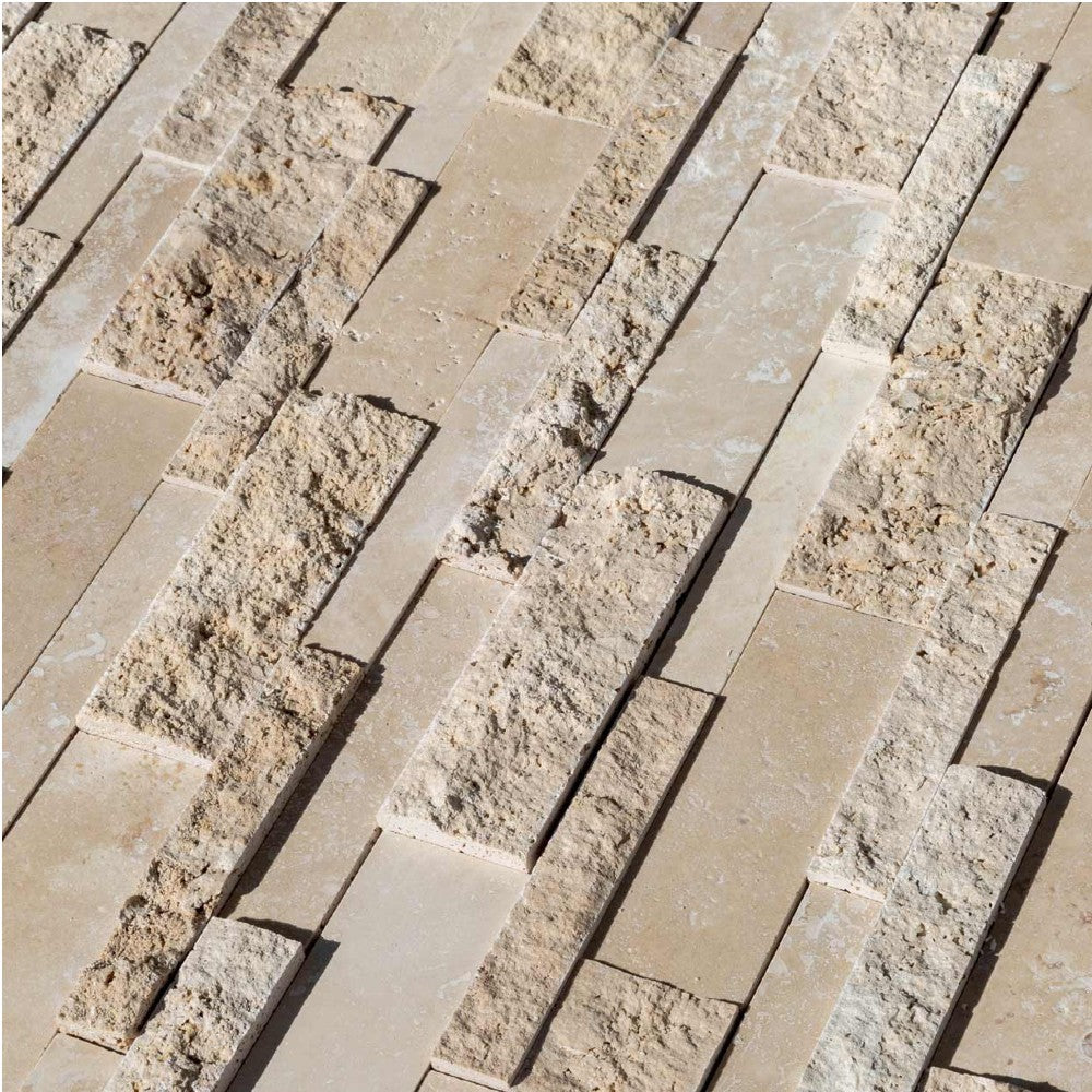classic travertine split face stone siding ledger panel panel size 7x12-SKU-20020081 close view