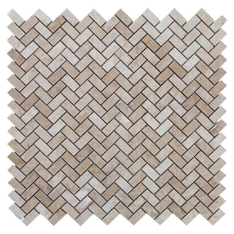 classic travertine tumbled mosaic tile 1x2 SKU-20012335 top view