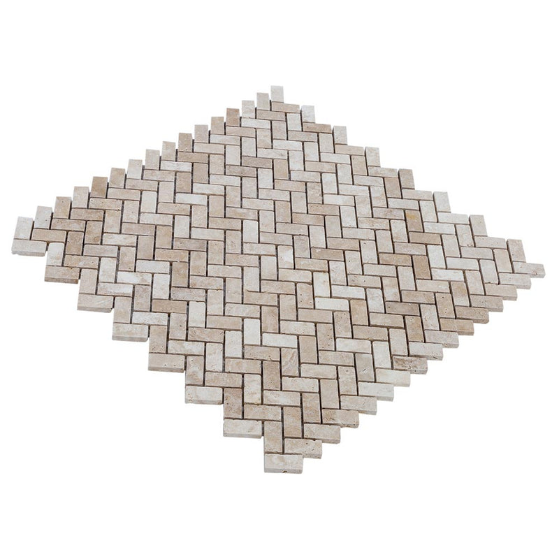 classic travertine tumbled mosaic tile 1x2 SKU-20012335 angle view