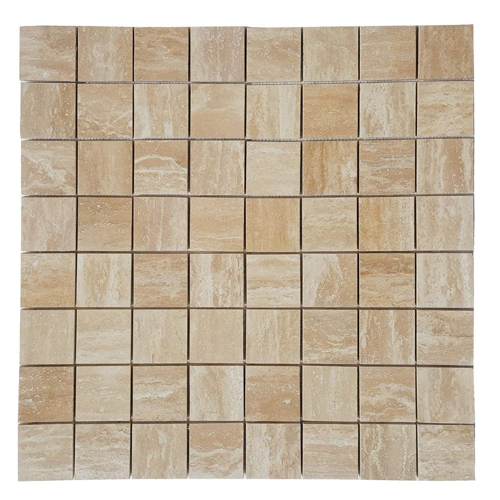 classic travertine vein cut mosaic tiles honed straight 3x3 SKU-20020082 top view