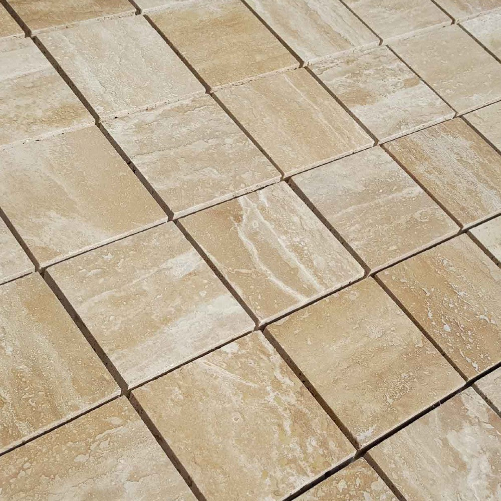 classic travertine vein cut mosaic tiles honed straight 3x3 SKU-20020082 close shot of product