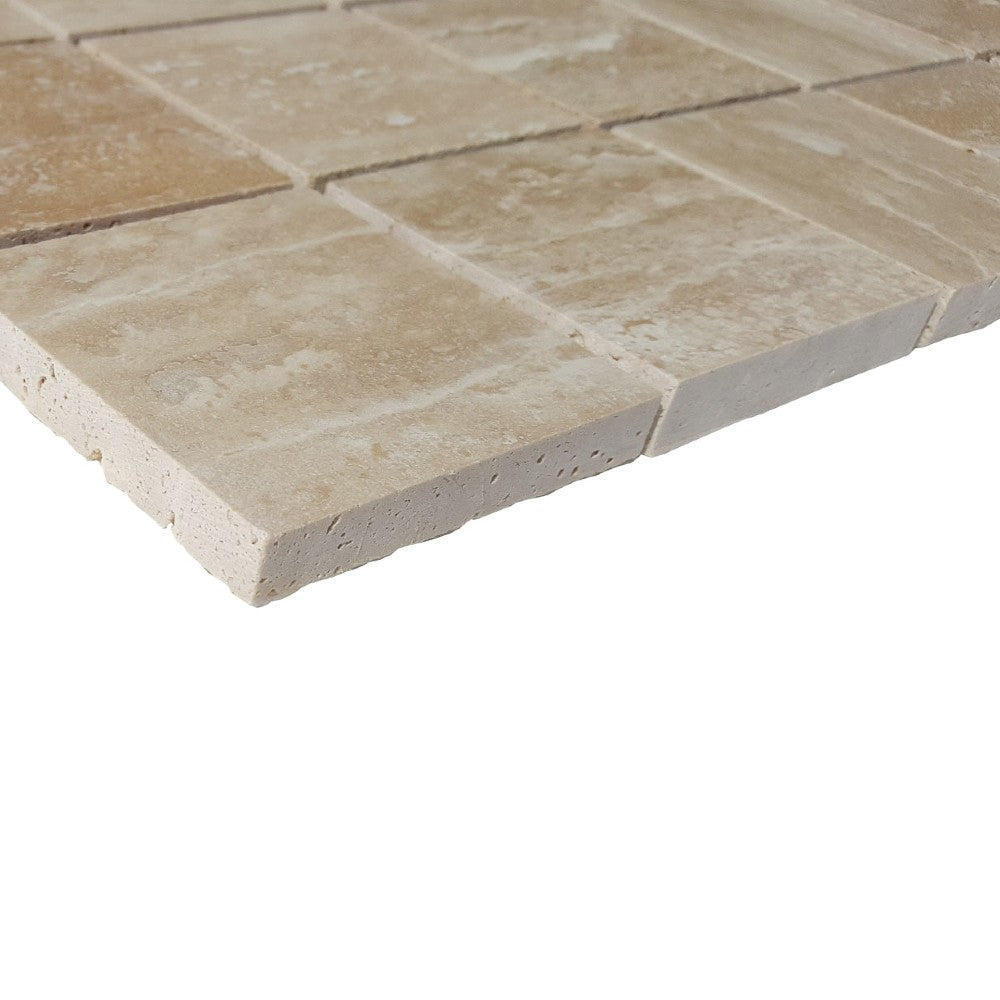 classic travertine vein cut mosaic tiles honed straight 3x3 SKU-20020082  corner view of product