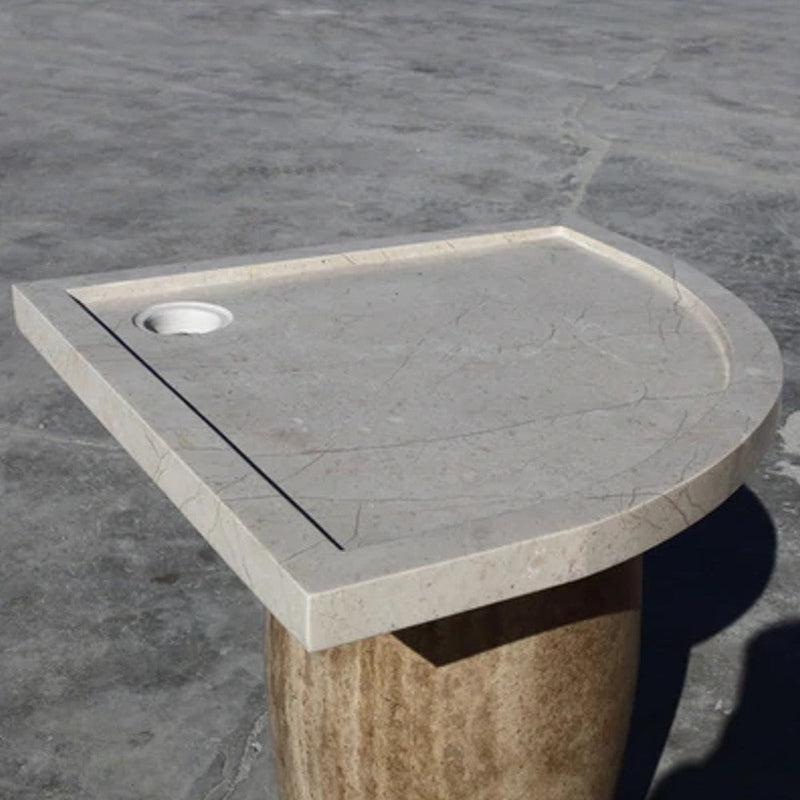 Cream royal marble shower base hand carved from solid marble block 3-400x SKU-NTRSTC25 product shot under the sunlight
