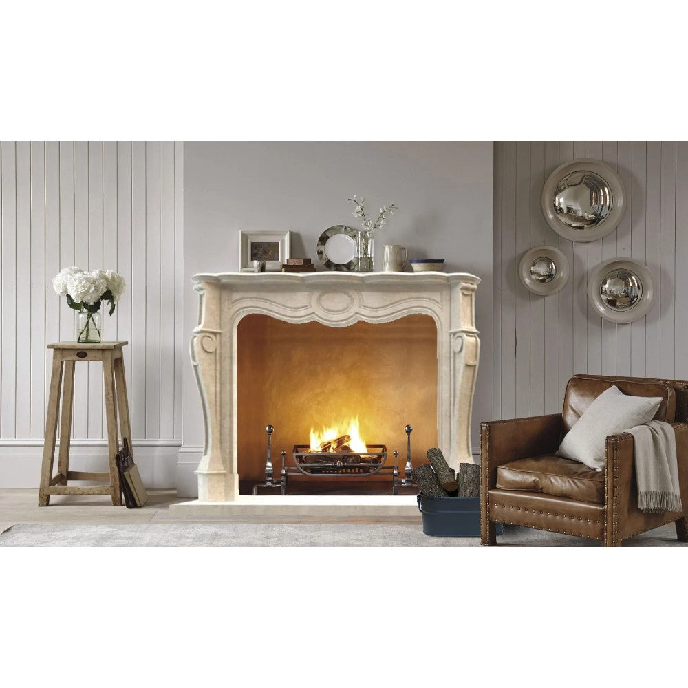 Crema Marfil Marble French Villa Style Hand-carved Fireplace Surround