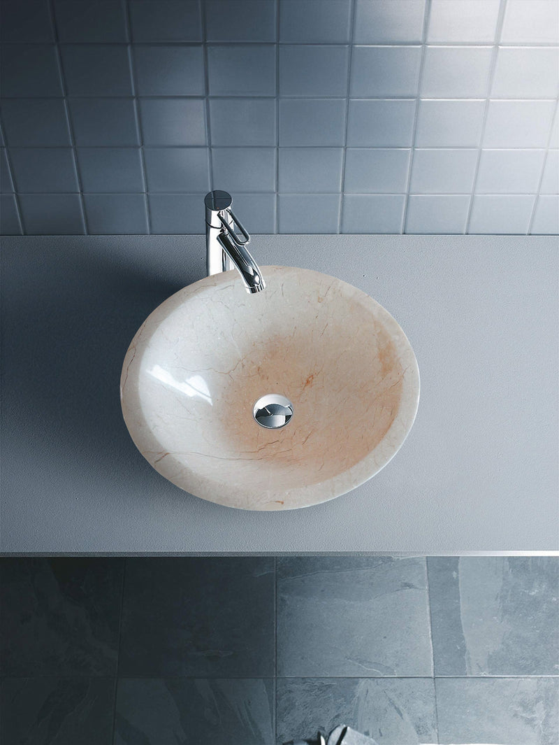 crema marfil marble natural stone tapered sink high gloss polished SKU NTRVS37 Size (D)16" (H)6" installed in bathroom