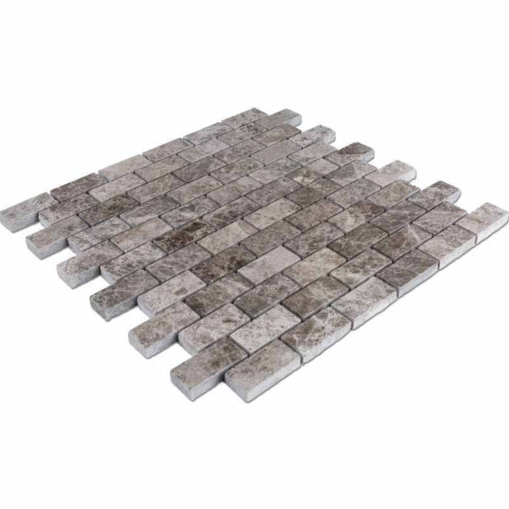 Dark emperador polished marble mosaics 1"x2" SKU-20012351 corner view