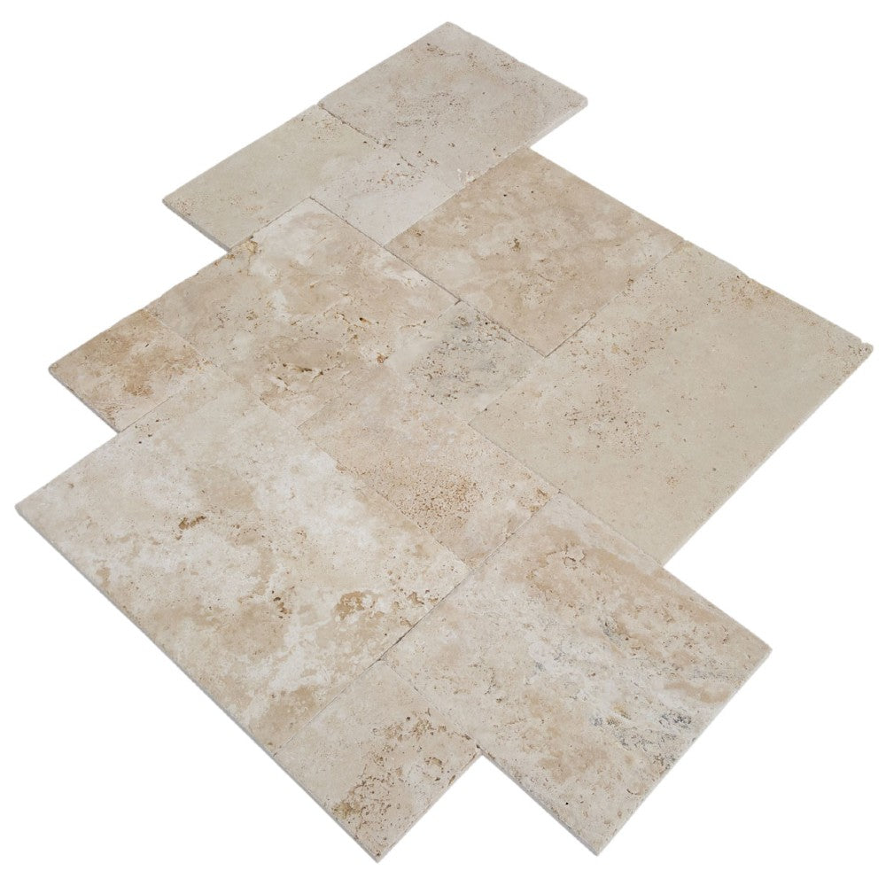 denizli beige antique pattern tile brushed chiseled unfilled SKU-20020083 angle view