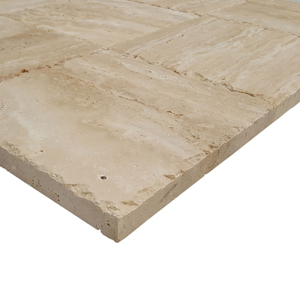 denizli beige vein cut travertine pavers honed chiseled 12x12 SKU-20020075 close up view