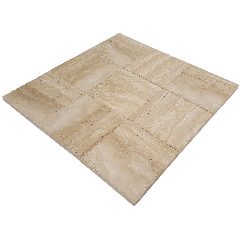 denizli beige vein cut travertine pavers honed straight 12x12 SKU-20020077 multi angle view